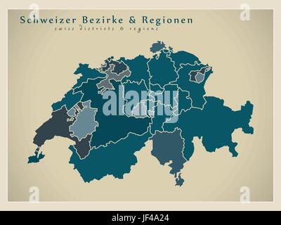 moderne Karte - Schweizer Kantonen und Regionen ch Stock Vektor