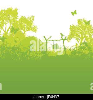 Zelt- und Campingplatz in den Rasen und Zelten im Wald Stock Vektor