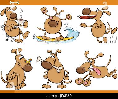 Tier, Tiere, Hund, Illustration, Charakter, lustig, Cartoon, Satz, Grafik, Stock Vektor