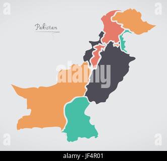 Pakistan-Karte mit Staaten und moderne Runde Formen Stock Vektor