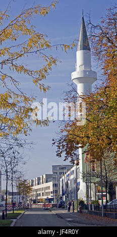 Minarett, Moschee Mevlana Konstanz Stockfoto