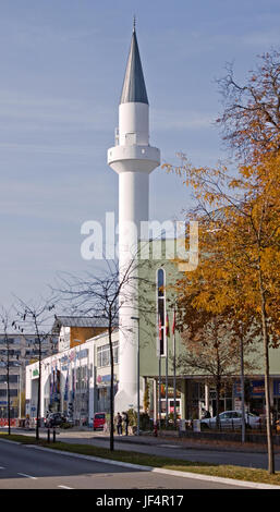 Minarett, Moschee Mevlana Konstanz Stockfoto