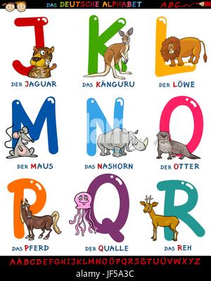 Bildung, Tiere, Illustration, Deutsch, Alphabet, Cartoon, ABC, Typ, Stock Vektor