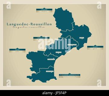 moderne Karte - Languedoc-Roussillon fr Stock Vektor