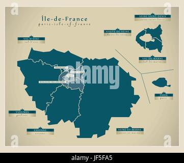 Grafik, Modern, moderne, Frankreich, Karte, Region, Vektor, Abteilung, Atlas, Stock Vektor