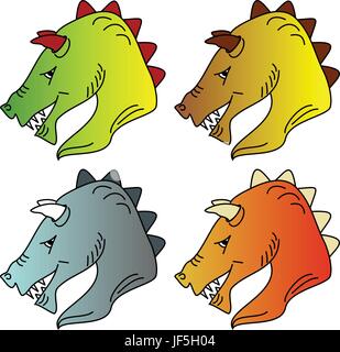 Farbe, Fantasie, Drachen, Vektor, Farbe, Kopf, blau, Gefahr, Kunst, isoliert, Stock Vektor