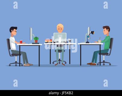 Farbe Szenenhintergrund mit Web Developer Gruppe Männer im Schreibtisch Programmiersprache Stock Vektor