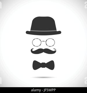 Männer, Mann, isoliert, Mode, Männlich, männliche, Gesicht, Hut, Porträt, schwarz, Stock Vektor