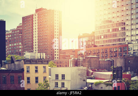 Vintage getönten Sonnenuntergang über New York City, USA. Stockfoto