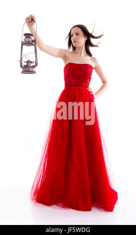 Schöne Frau in einem roten Kleid Stockfoto