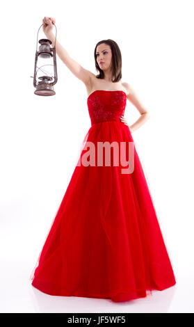 Schöne Frau in einem roten Kleid Stockfoto