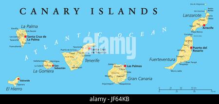 Kanarische Inseln, Karte, Atlas, Karte der Welt, Kanaren, Spanien, Atlantik, Stock Vektor