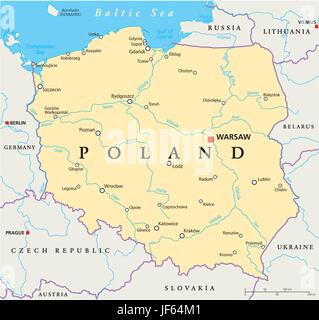 Polen, Warschau, Karte, Atlas, Karte der Welt, Krakau, Reise, Europa, Wasser, Stock Vektor