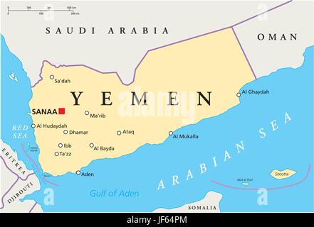 Jemen, Karte, Atlas, Karte der Welt, politische, Wüste, Ödland, Arabische, Stock Vektor