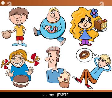 Süßigkeiten, Illustration, Kuchen, Torte, Kuchen, Cookies, Satz, Cartoon, Kind, Kinder, Stock Vektor