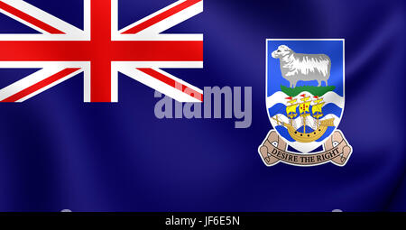 3D-Flagge der Falklandinseln. Close Up. Stockfoto