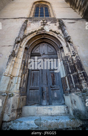 Seitentür der lutherische Kathedrale der Heiligen Maria auf Albert Huet Platz im historischen Zentrum von Sibiu Stadt der Region Transsilvanien, Rumänien Stockfoto