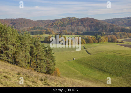 Hügelige Landschaft in der Nähe Michelbach, Deutschland Stockfoto