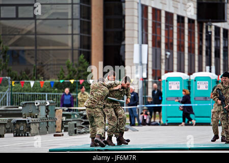 Royal Marine Commando setzen auf einen unbewaffneten Kampf Anzeige auf Armed Forces Day in Liverpool UK 2017 Stockfoto