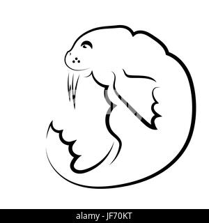 Fettes Walross Symbol, Isolated on White Background Stock Vektor