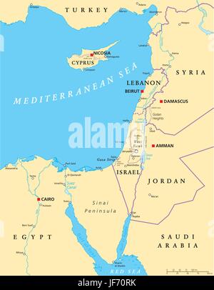 Östliches Mittelmeer politische Karte Stock Vektor