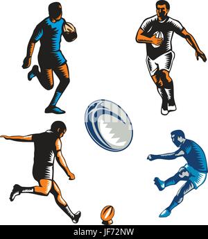 Rugby-Spieler-Holzschnitt-Sammlung Stock Vektor