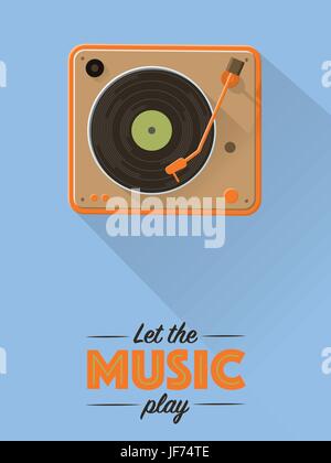 Flaches Design Musik Poster mit Vintage Plattenspieler Stock Vektor