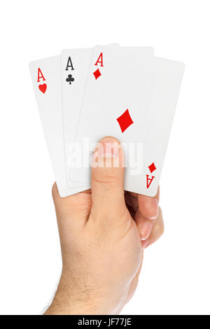 Hand mit Spielkarten Stockfoto