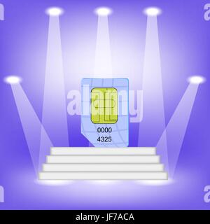 Blau SIM-Karte auf hellem Hintergrund. SIM-Karte auf den weißen Stufen Stock Vektor