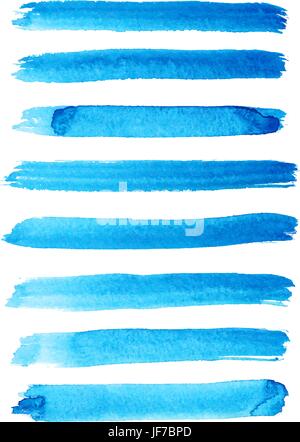 Satz von leuchtend blauer Farbe Pinselstriche Stock Vektor