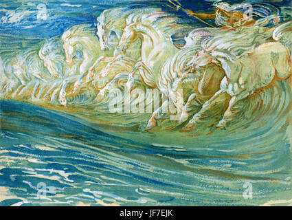 Neptuns Pferde entworfen von Walter Crane: englische Künstler der Arts And Crafts Bewegung, 15. August 1845 - 14. März 1915. Erster Entwurf für das Bild bei der Royal Wasser Farbe Society im Jahre 1892 ausgestellt und der neuen Galerie in 1893. Stockfoto