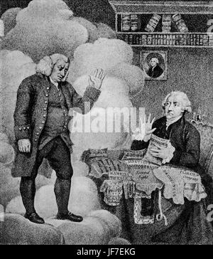 Samuel Johnson, James Boswell - zeitgenössische Karikatur erscheinen "Johnsons Ghost" genannt "und zeigt ihm scheinbar die Angst Boswell und schwermütig Reporaching ihn". SJ: Englische Essayist, Biograf, Lexikograph und Kritiker der englischen Literatur, 18. September 1709 - 13. Dezember 1784.  JB: Schottischer Rechtsanwalt, Chronist und Autor (29. Oktober 1740 - 19. Mai 1795). Stockfoto