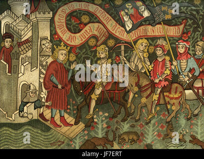 Joan of Arc kommt in der Burg Chinon zu Charles VII von Frankreich zu überreden, eine Armee in die Schlacht gegen die Engländer - 6 März 1428 führen ließ.  Jeanne d ' Arc - französische weibliche Patriot gegen die englische Armee verbrannt auf dem Scheiterhaufen wegen Hexerei. 6 Januar 1412 - Mai 30. 1431. Stockfoto