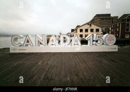 Die 3D Kanada 150 melden für Canada Day an der Uferpromenade in Halifax, N.S., 22. Juni 2017. Stockfoto