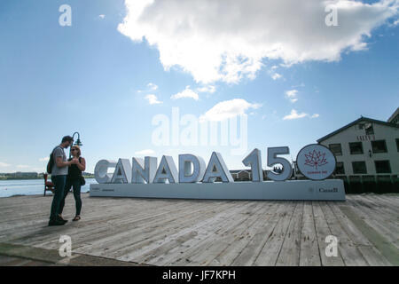 Die 3D Kanada 150 melden für Canada Day an der Uferpromenade in Halifax, N.S., 22. Juni 2017. Stockfoto