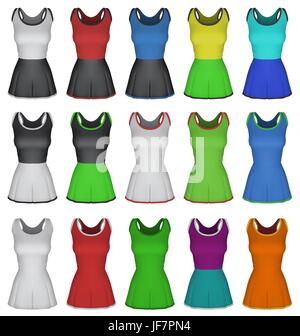 Nur weibliche Netball Kleid Vorlage isoliert auf weiss. Stock Vektor