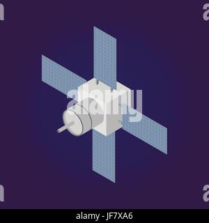 Vektor-isometrische Satelliten-Symbol, 3d Element umkreisen Sternwarte. Stock Vektor