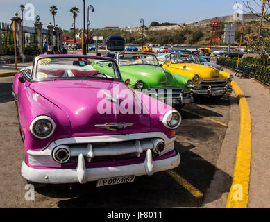 AMERIKANISCHE Oldtimer sind liebevoll gepflegt und als Taxis in HABANA VIEJA - Havanna Kuba Stockfoto