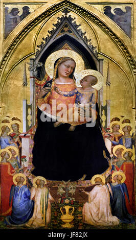 Madonna und Kind mit Engeln, St Nerues, St. Johannes der Baptst, St. Johannes der Evangelist, St, Achilleus, St, Reparata, Bernardo Daddi 1280 – 1348 frühen italienischen Renaissance-Maler und der führende Maler von Florenz (Geschichten aus dem Leben der Jungfrau Maria) detail Stockfoto