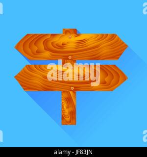 Wegweiser aus Holz-Symbol auf blauem Hintergrund isoliert Stock Vektor