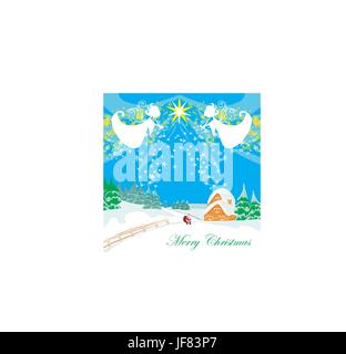 Haus, Gebäude, Gruß, Religion, Baum, Berge, Urlaub, Urlaub, Stock Vektor