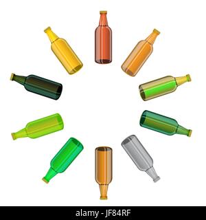 Farbiges Glas Bierflaschen Set isolierten auf weißen Hintergrund Stock Vektor