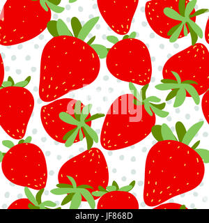 Nahtlose Muster Erdbeeren. Rote Erdbeere mit grünen Blätter auf Grunge Hintergrund. Trendige Freihand Zeichnung illustration Stockfoto