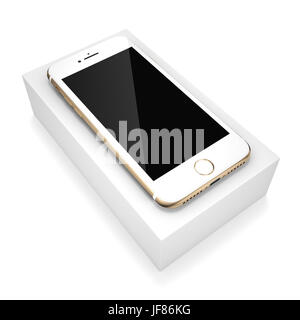 3D-rendering Gold smart phone mit schwarzer Bildschirm Stockfoto