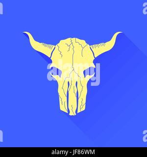 Schädel des Stier-Symbol auf blauem Hintergrund isoliert Stock Vektor