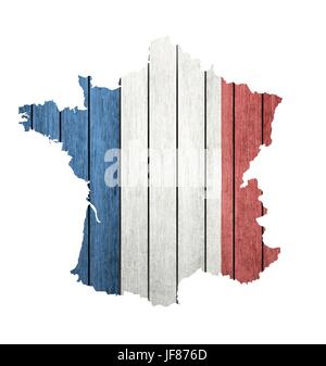 Frankreich-Karte mit hölzernen Flagge Stock Vektor