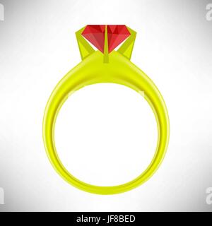 Gold Ring mit rotem Stein, Isolated on White Background Stock Vektor