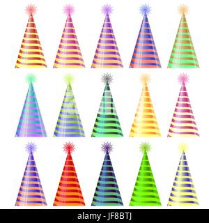 Reihe von bunten Partyhüte, Isolated on White Background Stock Vektor