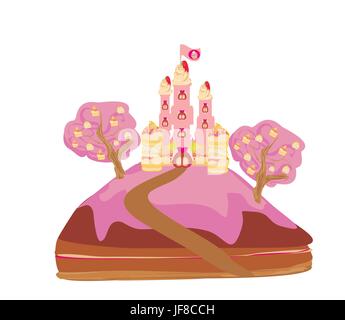 Turm, Lebensmittel, Nahrungsmittel, Gebäude, süß, isoliert, Baum, Bäume, romantisch, Stock Vektor