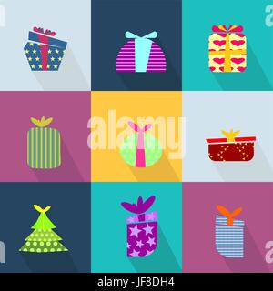 Set mit bunten Geschenkboxen Symbole Stock Vektor